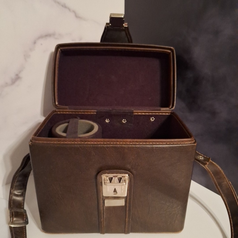 Vintage 70's Camera Case w/ Insert Hard Faux Leather‎ Vinyl Brown Made in Italy
